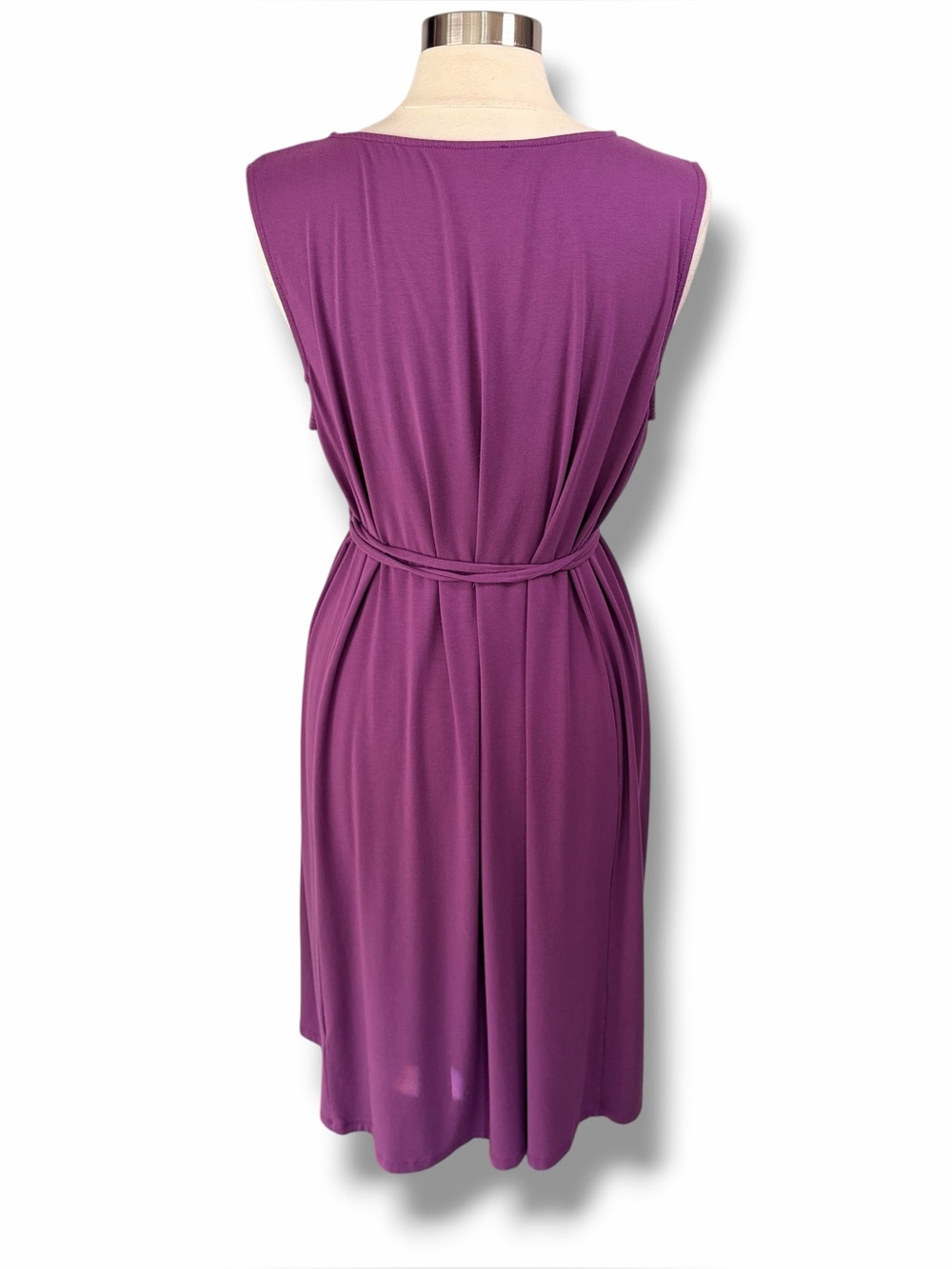 EILEEN FISHER Purple Boat Neck Midi Shift Dress Attached Tie Belt, XL - Picture 5 of 9